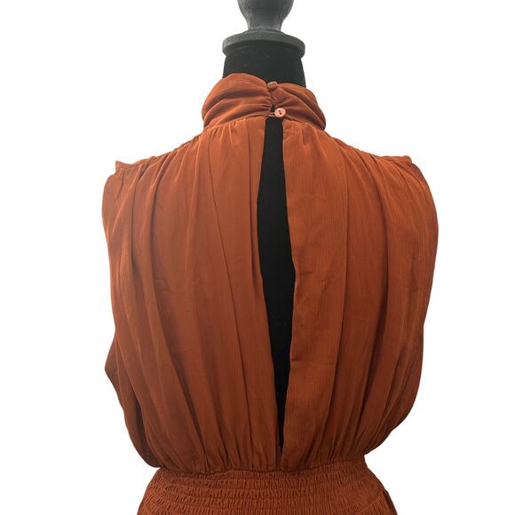 Grade and Gather Dress Rust Mock Neck Sleeveless Size Medium - Picture 2 of 7